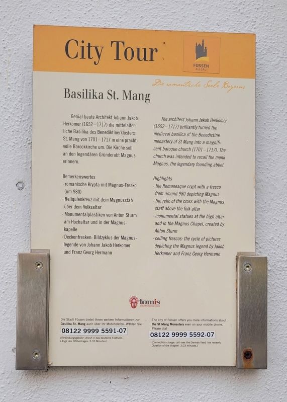 Basilika St. Mang / St. Mang Monastery Marker. Click for full size. Basilika St. Mang / St. Mang Monastery Marker image. Click for full size.