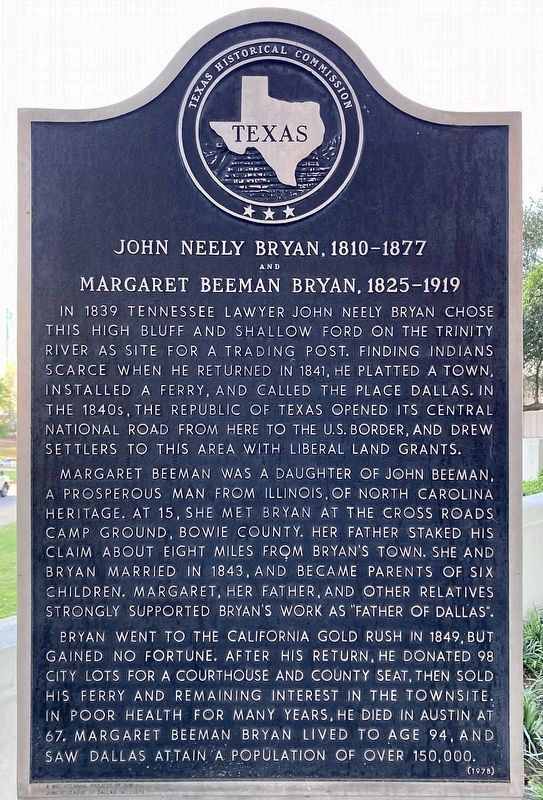 John Neely Bryan and Margaret Beeman Bryan Marker image. Click for full size.