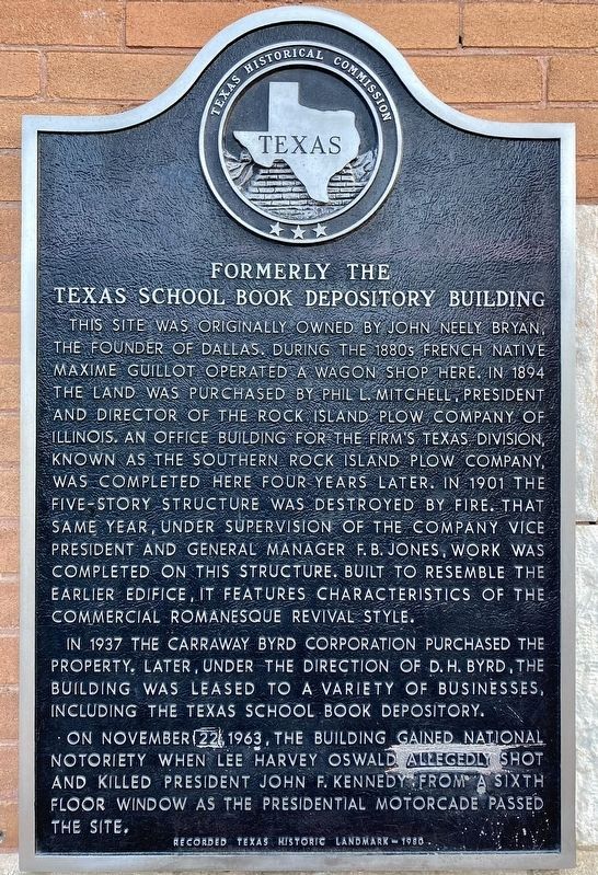 Formerly The Texas School Book Depository Building Marker image, Touch for more information