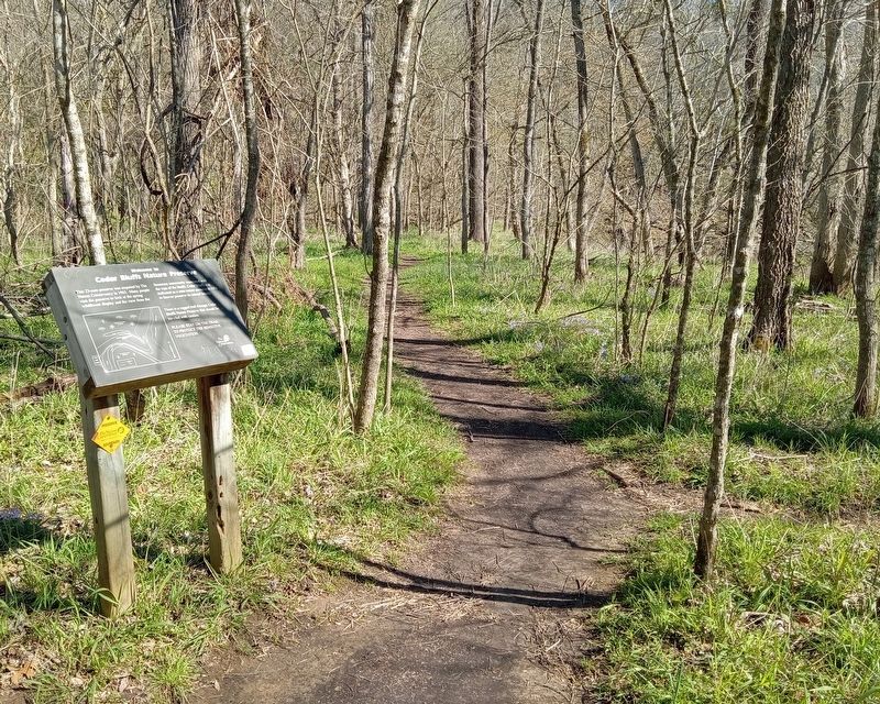 Marker on the trail through Cedar Bluffs Nature Preserve image. Click for full size.