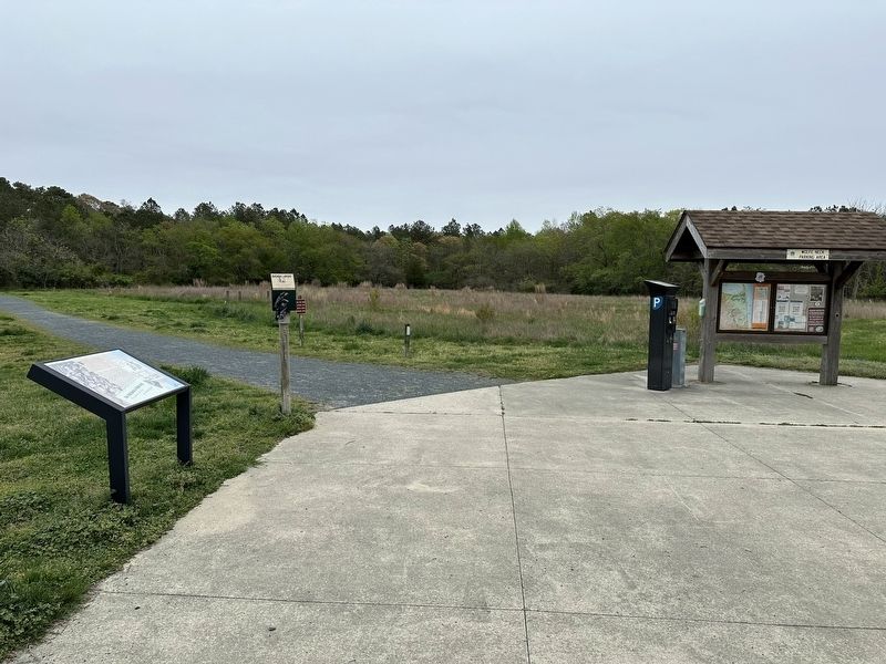 The Settlement of Wolfe Neck Marker wide view. Click for full size. The Settlement of Wolfe Neck Marker wide view image. Click for full size.