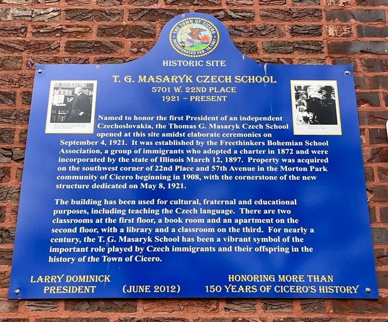 T.G. Masaryk Czech School Marker image. Click for full size.