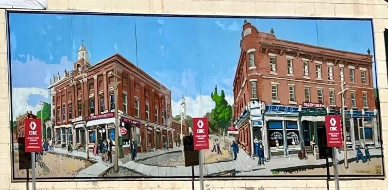 Market Square, Town Hall & Horsey Block, 1880 mural. Click for full size. Market Square, Town Hall & Horsey Block, 1880 mural image. Click for full size.