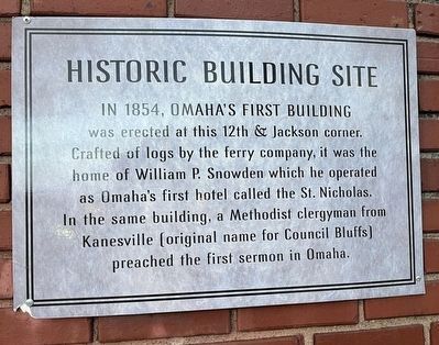 Omaha's First Building Marker image. Click for full size.