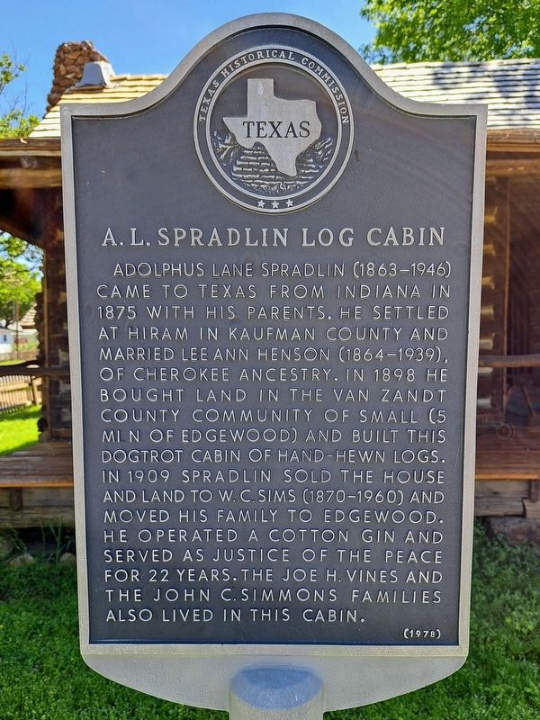 A. L. Spradlin Log Cabin Marker image. Click for full size.