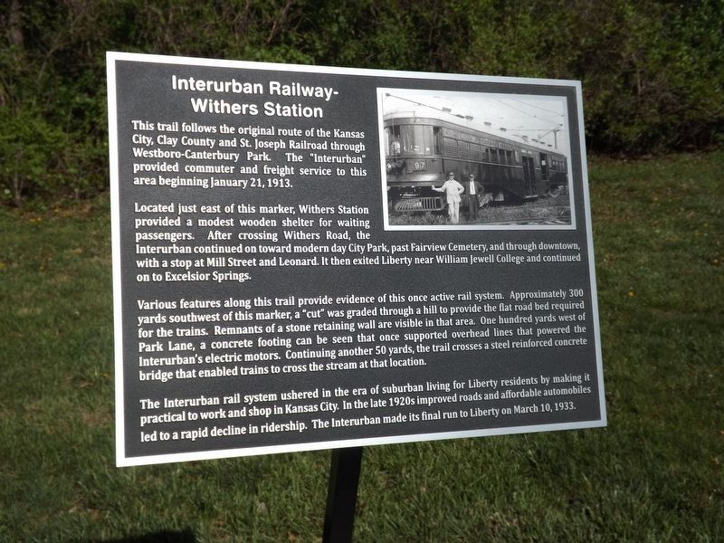 Interurban Railroad - Withers Station Marker image. Click for full size.