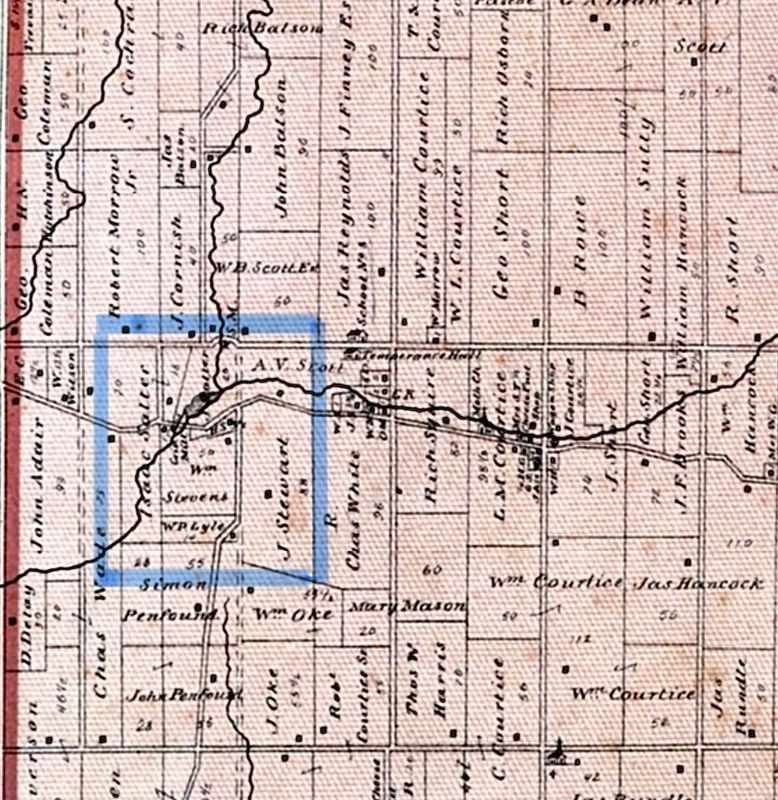 Darlington Township, 1878, highlighting the mill location in Jacob Salters (Stalter) time image. Click for full size.