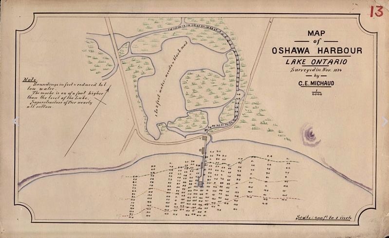 Oshawa Harbour, 1874, location of the Guy House. Click for full size. Oshawa Harbour, 1874, location of the Guy House image. Click for full size.