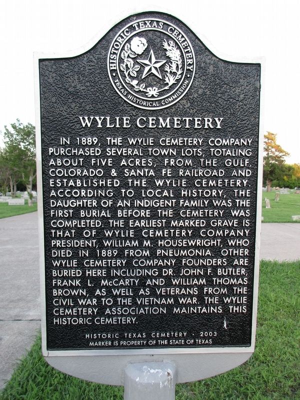 Wylie Cemetery Marker image. Click for full size.