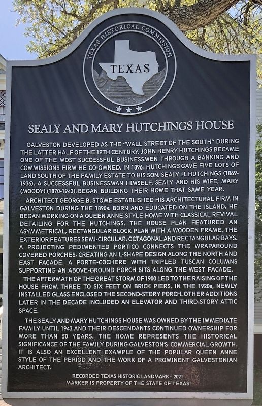 Sealy and Mary Hutchings House Marker. Click for full size. Sealy and Mary Hutchings House Marker image. Click for full size.