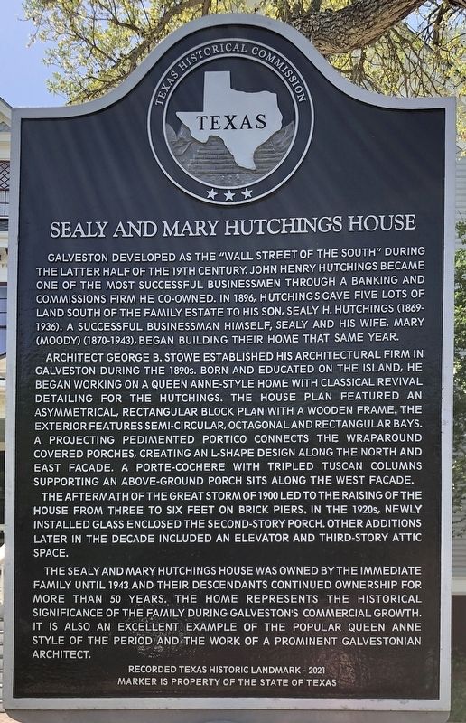 Sealy and Mary Hutchings House Marker image. Click for full size.
