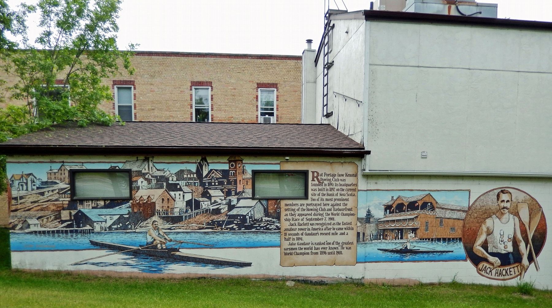 Rat Portage Rowing Club Mural image, Touch for more information