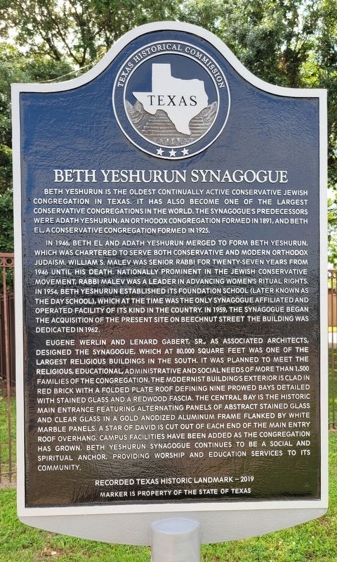 Beth Yeshurun Synagogue Marker image. Click for full size.