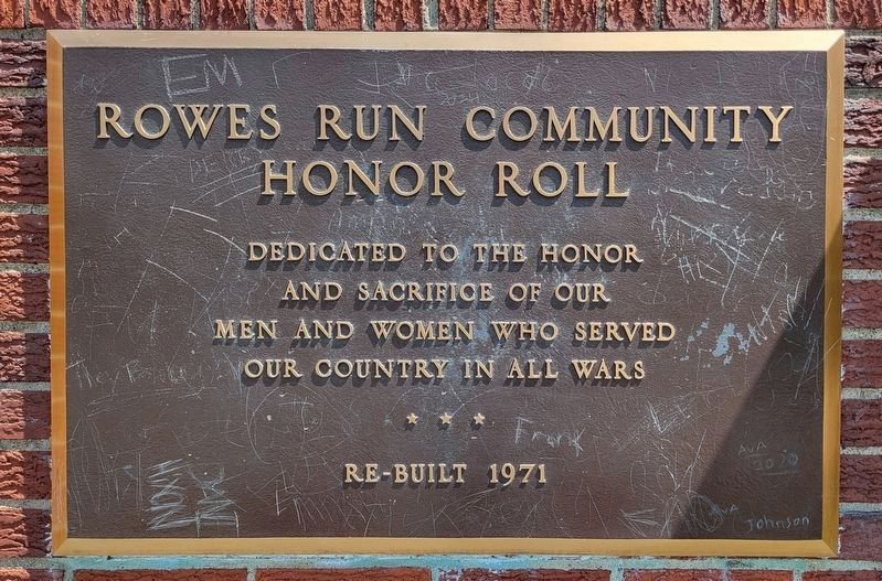 Rowes Run Community Honor Roll Marker image. Click for full size.