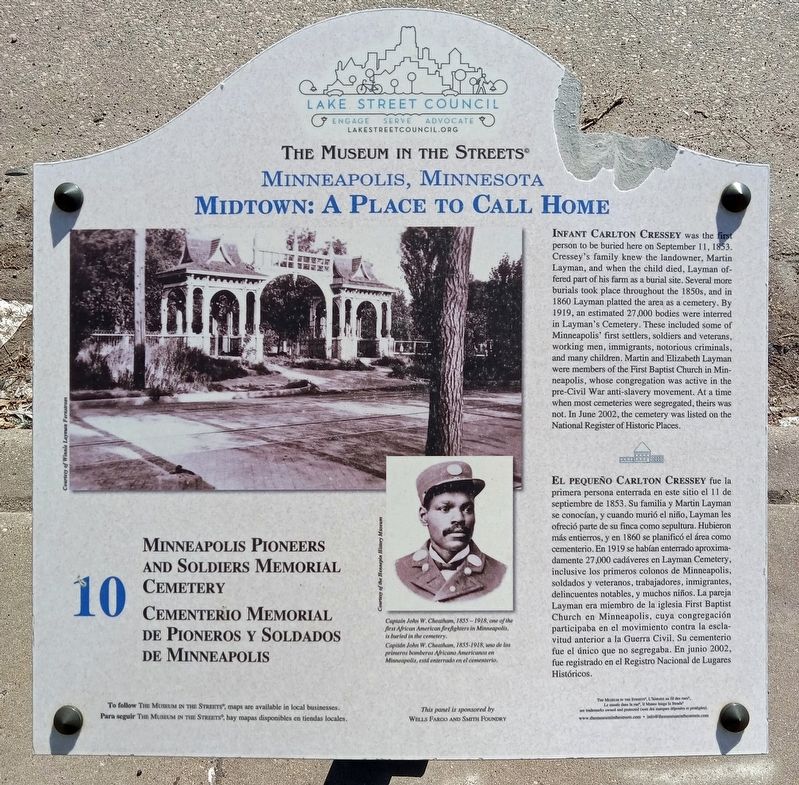 Minneapolis Pioneers and Soldiers Memorial Cemetery Marker image. Click for full size.