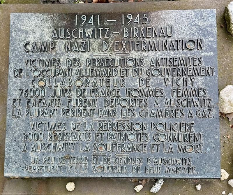 Auschwitz-Birkenau Extermination Camp Memorial - text image. Click for full size.