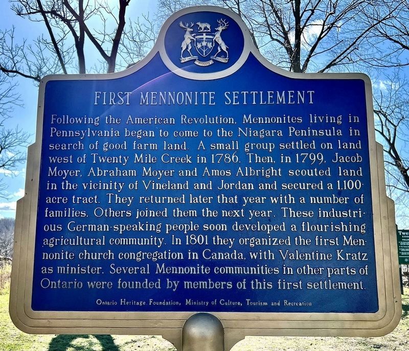 First Mennonite Settlement Marker - English side image. Click for full size.