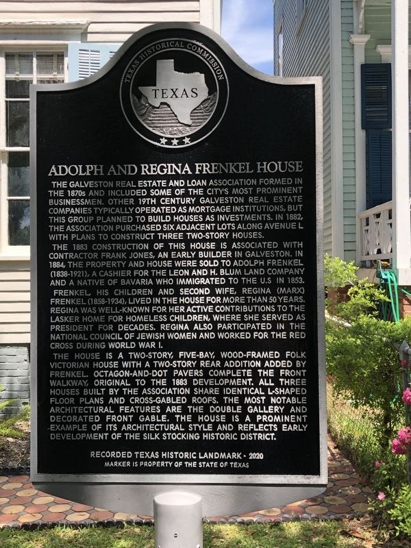 Adolph and Regina Frenkel House Marker image. Click for full size.