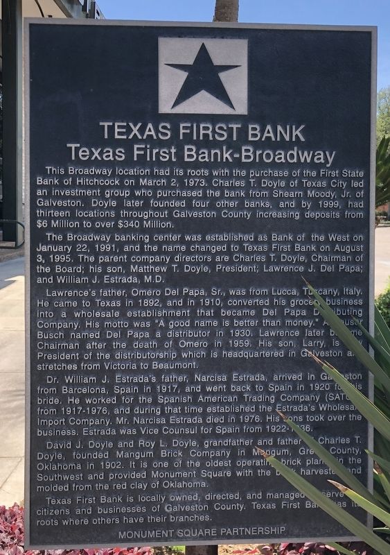 Texas First Bank Marker image. Click for full size.