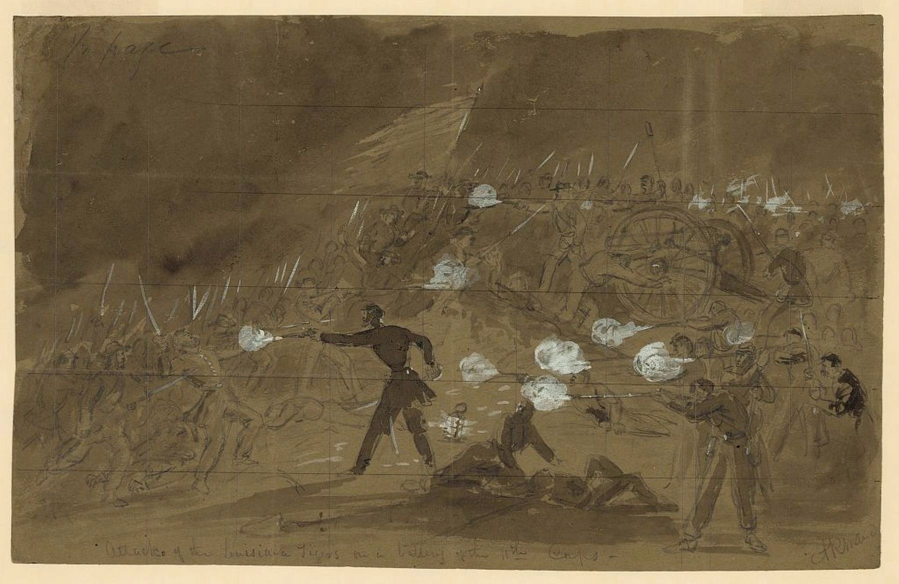 Louisiana Tigers attacking a Union battery at Gettysburg. Click for full size. Louisiana Tigers attacking a Union battery at Gettysburg image. Click for full size.