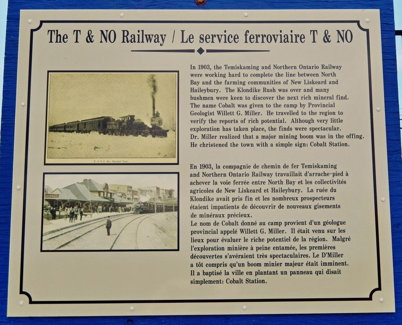 The T & NO Railway / Le service ferroviaire T & NO Marker image. Click for full size.