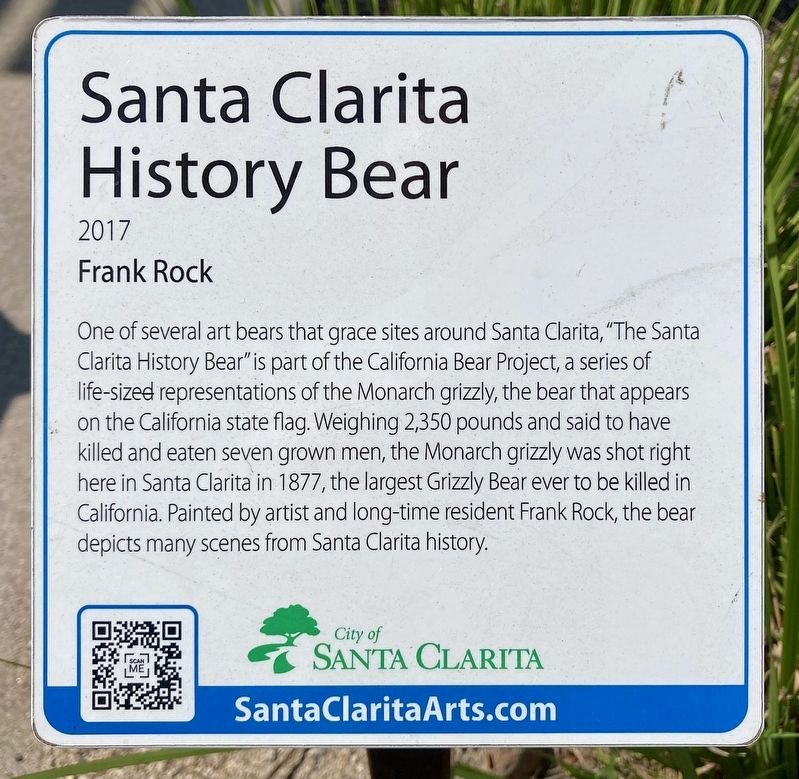 Santa Clarita History Bear Marker image. Click for full size.