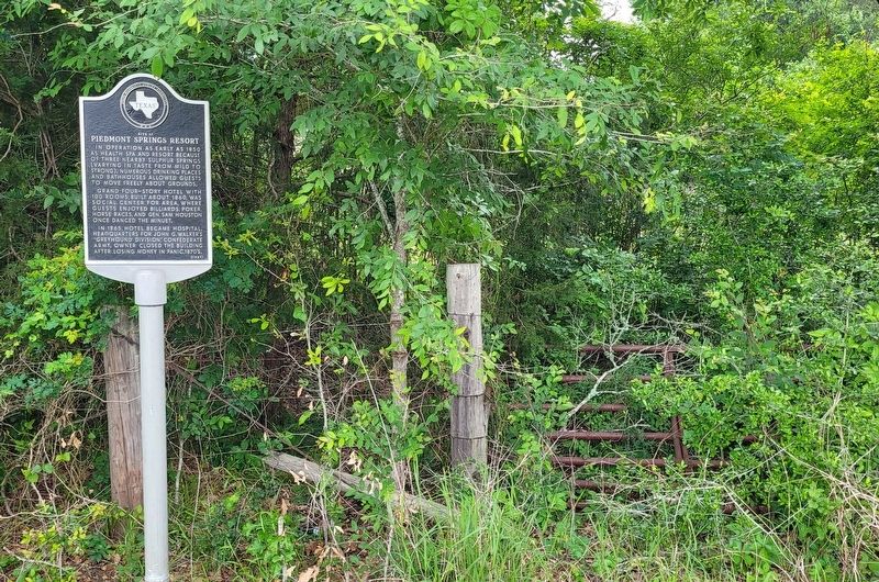 The Site of Piedmont Springs Resort Marker along an old gate image. Click for full size.