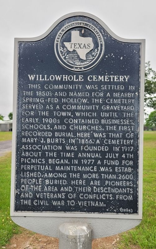 Willowhole Cemetery Marker image. Click for full size.