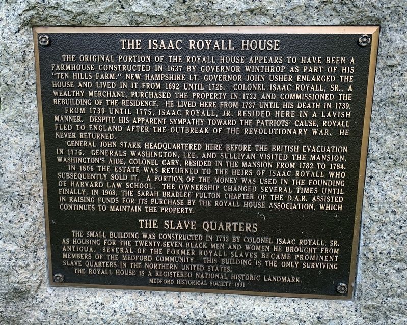 The Isaac Royall House Marker image. Click for full size.