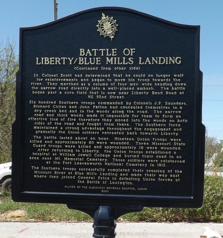Battle of Liberty / Blue Mills Landing Marker. Click for full size. Battle of Liberty / Blue Mills Landing Marker image. Click for full size.