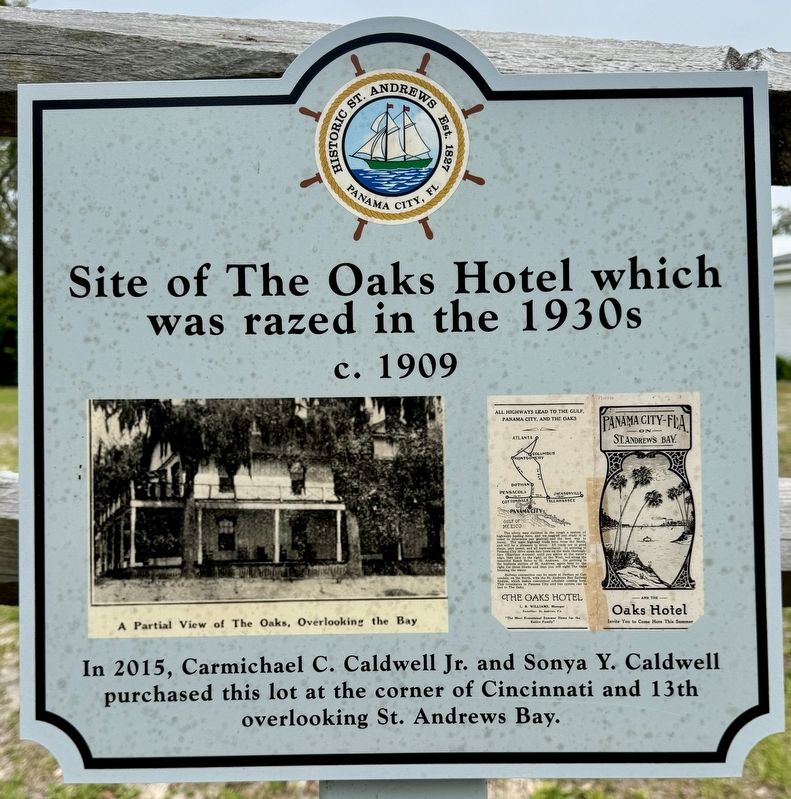Site of the Oaks Hotel which was razed in the 1930s Marker. Click for full size. Site of the Oaks Hotel which was razed in the 1930s Marker image. Click for full size.