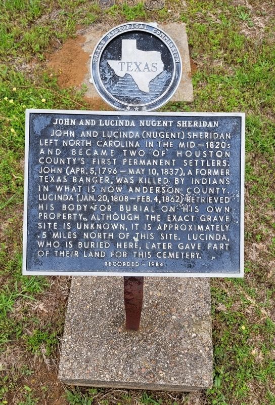 John and Lucinda Nugent Sheridan Marker. Click for full size. John and Lucinda Nugent Sheridan Marker image. Click for full size.