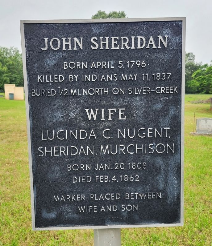 Secondary John and Lucinda Nugent Sheridan Marker. Click for full size. Secondary John and Lucinda Nugent Sheridan Marker image. Click for full size.