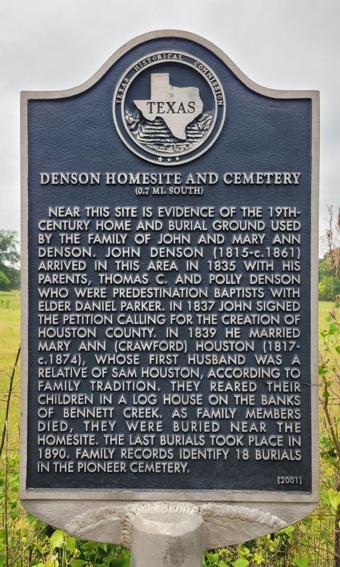 Denson Homesite and Cemetery Marker. Click for full size. Denson Homesite and Cemetery Marker image. Click for full size.