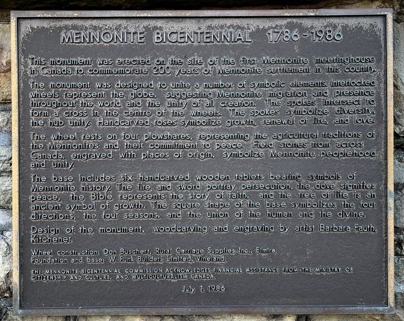 Mennonite Bicentennial 1786-1986 Marker image. Click for full size.