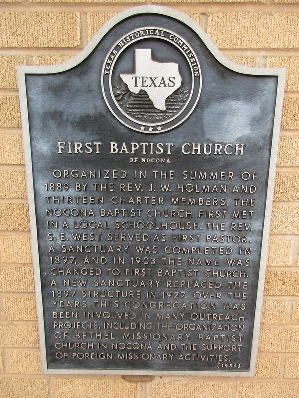 First Baptist Church of Nocona Marker. Click for full size. First Baptist Church of Nocona Marker image. Click for full size.