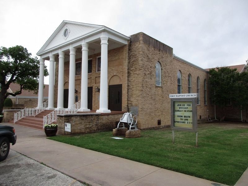 First Baptist Church of Nocona and Marker. Click for full size. First Baptist Church of Nocona and Marker image. Click for full size.