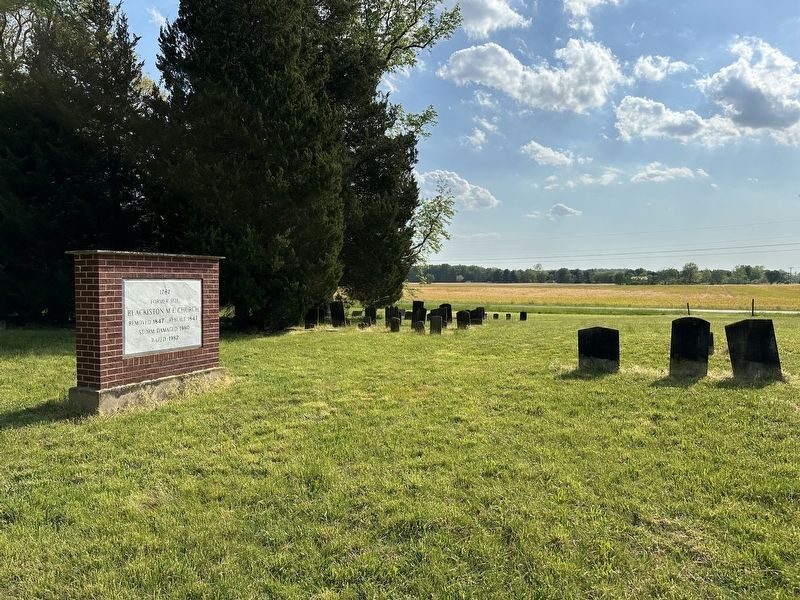 Former Site Blackiston M.E. Church Marker wide view. Click for full size. Former Site Blackiston M.E. Church Marker wide view image. Click for full size.