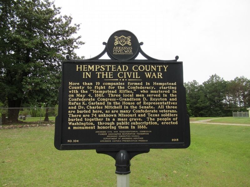 Hempstead County In The Civil War Marker image. Click for full size.