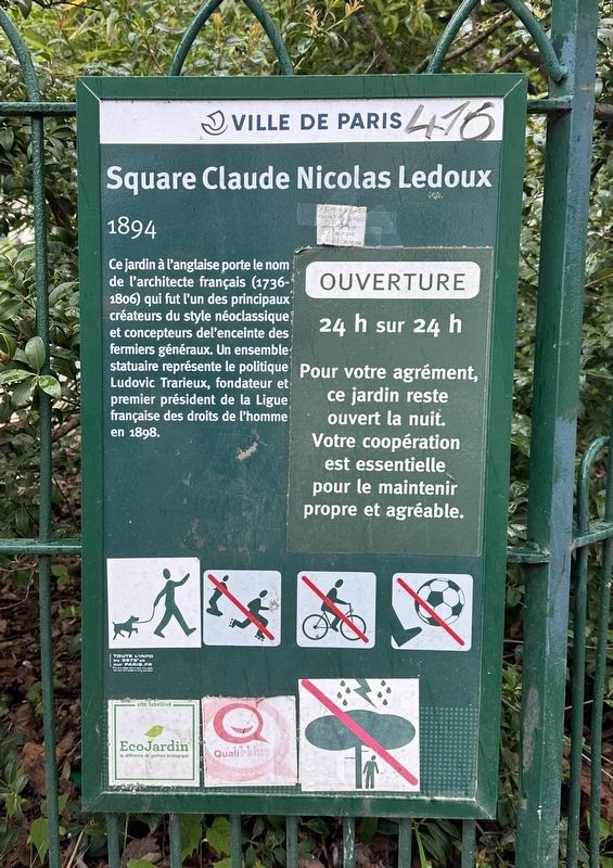 Square Claude Nicolas Ledoux 1894 Marker. Click for full size. Square Claude Nicolas Ledoux 1894 Marker image. Click for full size.