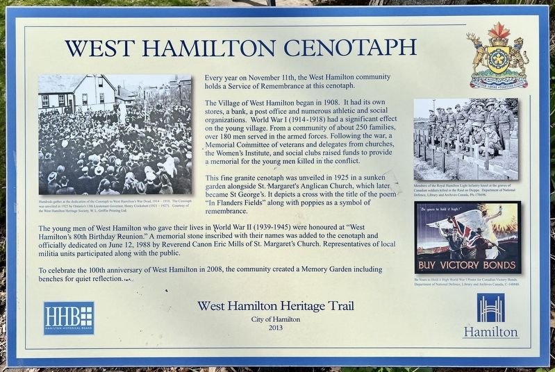 West Hamilton Cenotaph Marker image. Click for full size.