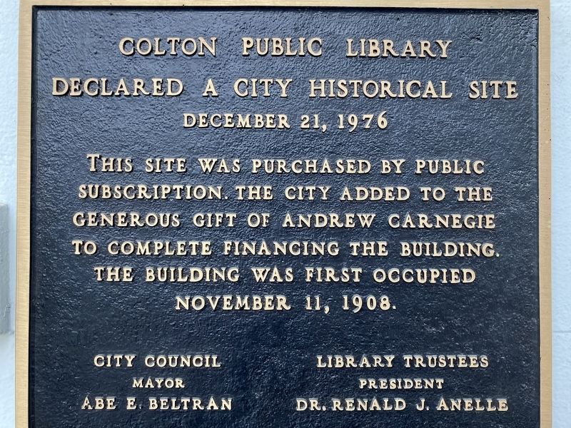 Colton Public Library Marker image. Click for full size.