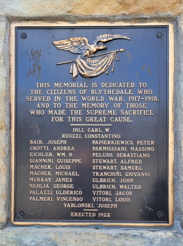 Blythedale Honor Roll Marker. Click for full size. Blythedale Honor Roll Marker image. Click for full size.