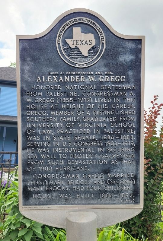 Home of Congressman and Mrs. Alexander W. Gregg Marker. Click for full size. Home of Congressman and Mrs. Alexander W. Gregg Marker image. Click for full size.