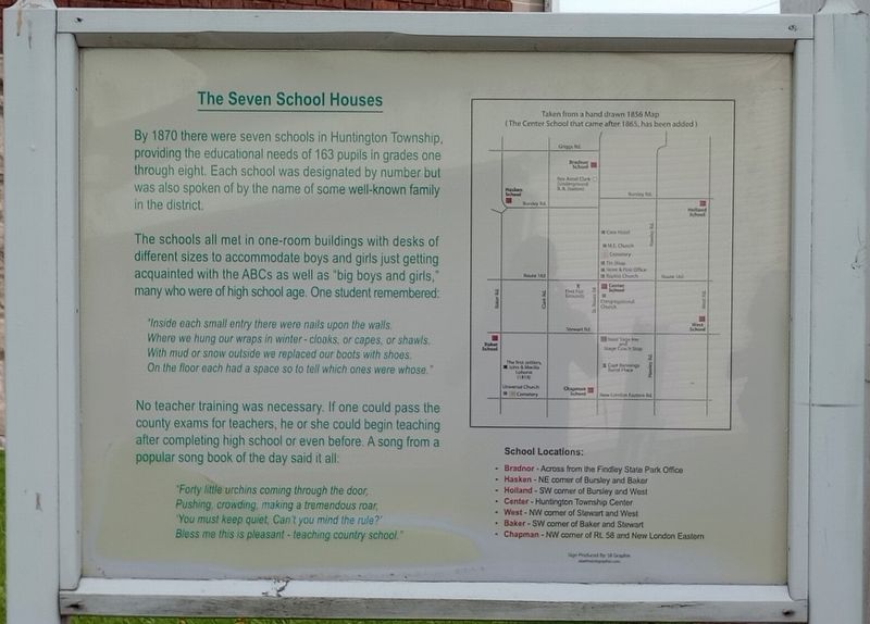 The Seven School Houses - Huntington Township Center School Marker. Click for full size. The Seven School Houses - Huntington Township Center School Marker image. Click for full size.