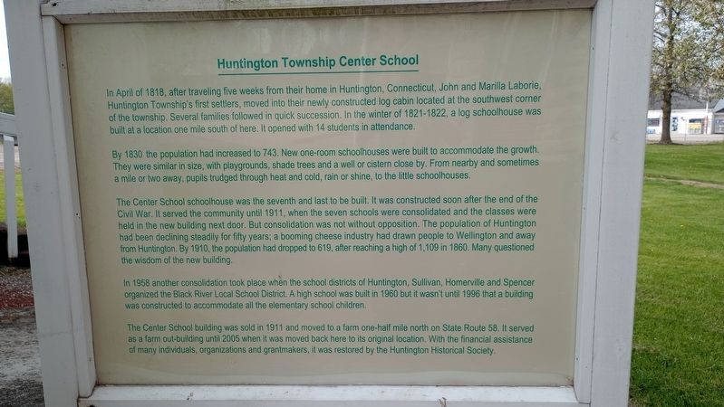 The Seven School Houses - Huntington Township Center School Marker. Click for full size. The Seven School Houses - Huntington Township Center School Marker image. Click for full size.