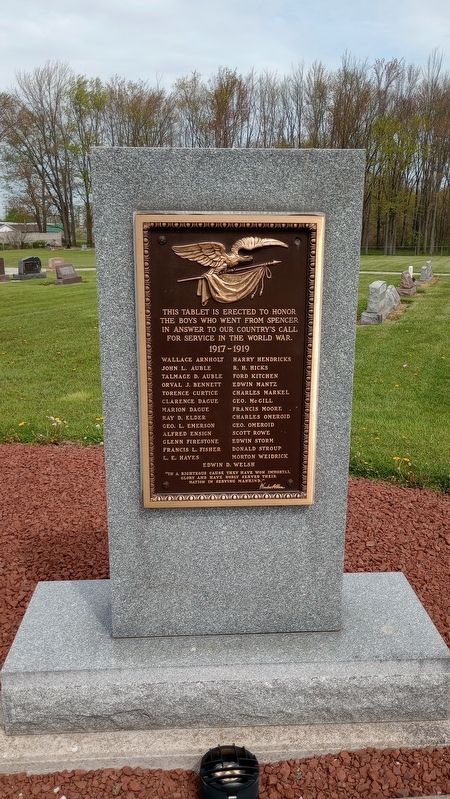 Spencer World War Memorial Marker image. Click for full size.