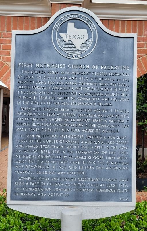 First Methodist Church of Palestine Marker image. Click for full size.
