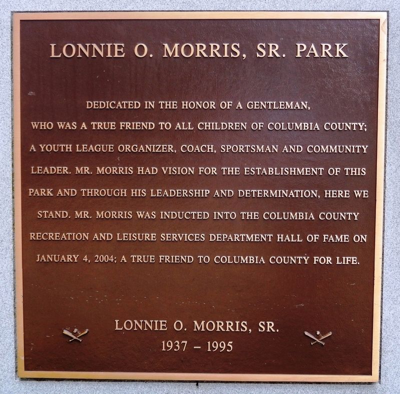 Lonnie O. Morris, Sr. Park Marker. Click for full size. Lonnie O. Morris, Sr. Park Marker image. Click for full size.