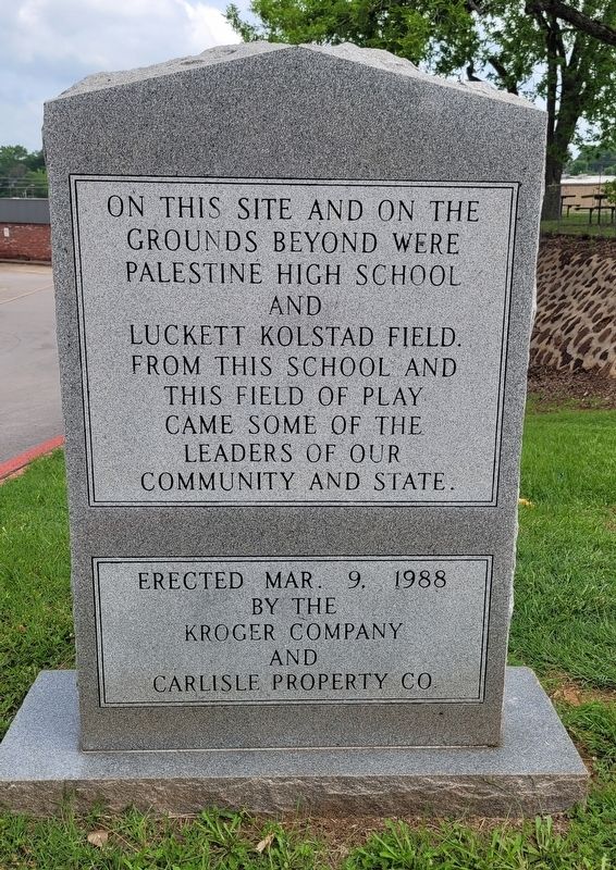 Palestine High School and Luckett Kolstad Field Marker. Click for full size. Palestine High School and Luckett Kolstad Field Marker image. Click for full size.
